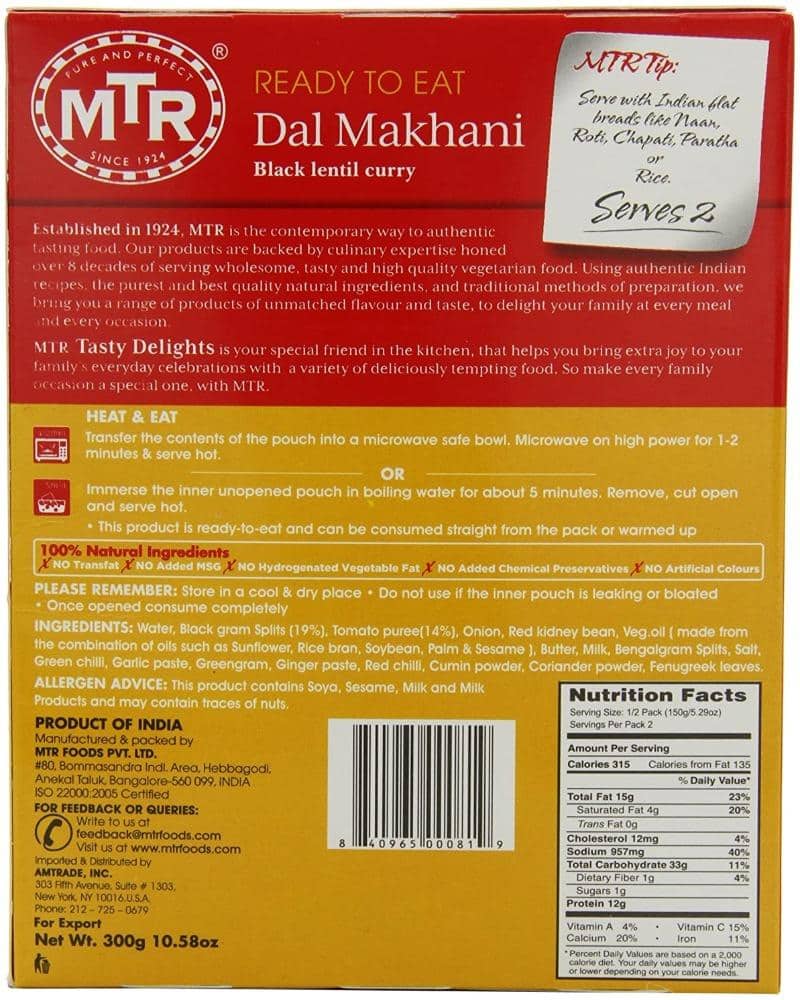 MTR Ready to Eat - Dal Makhani curry, dal makhani, indian meal, MTR, Mtr ready to eat 